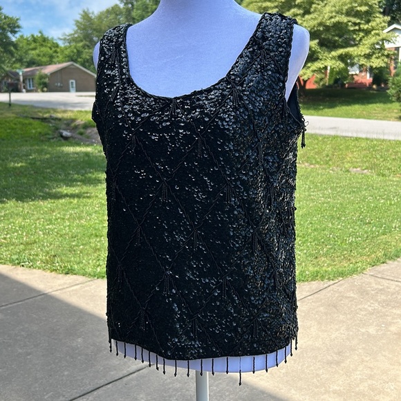 Medium Black Bead & Sequin Formal Wool Top - Picture 3 of 14